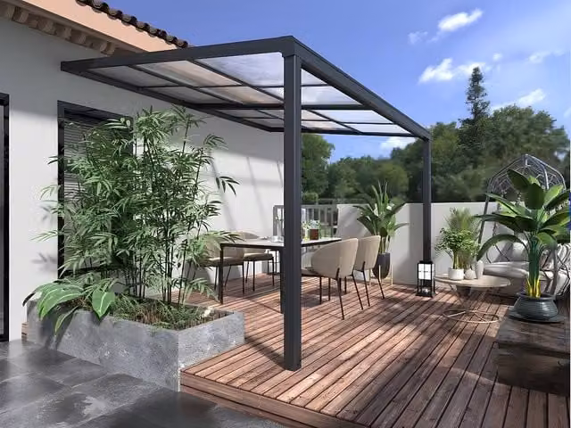 IZEDA Lean-To Pergola with Sliding Polycarbonate Roof in Anthracite Grey – 1