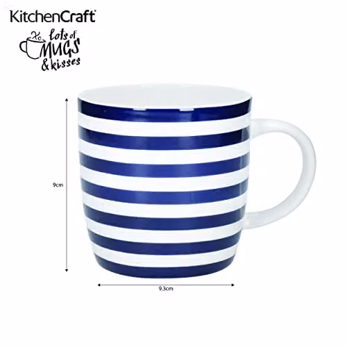 KitchenCraft Set of 4 Blue and White Striped Ceramic Coffee Mugs – 3