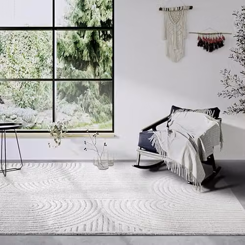 Elle Decoration Chappe High Pile Shaggy Rug in White, W: 160 cm, D: 235 cm