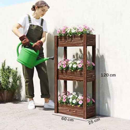 Outsunny 3-Tier Brown Wooden Raised Planter Garden Bed, W/D/H: 60 x 25 x 120 cm – 5