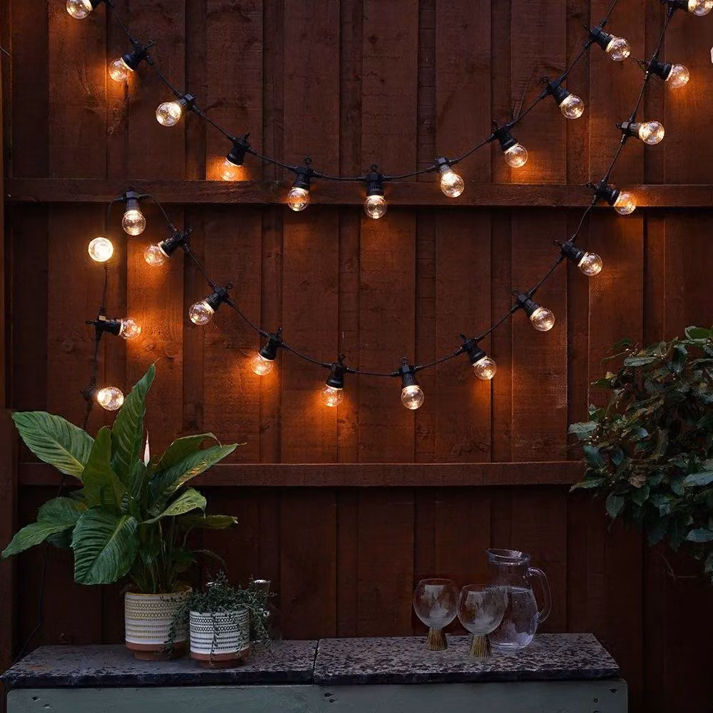 ValueLights 10 Set Black Outdoor LED Festoon String Lights with Warm White Glass Spheres – 2