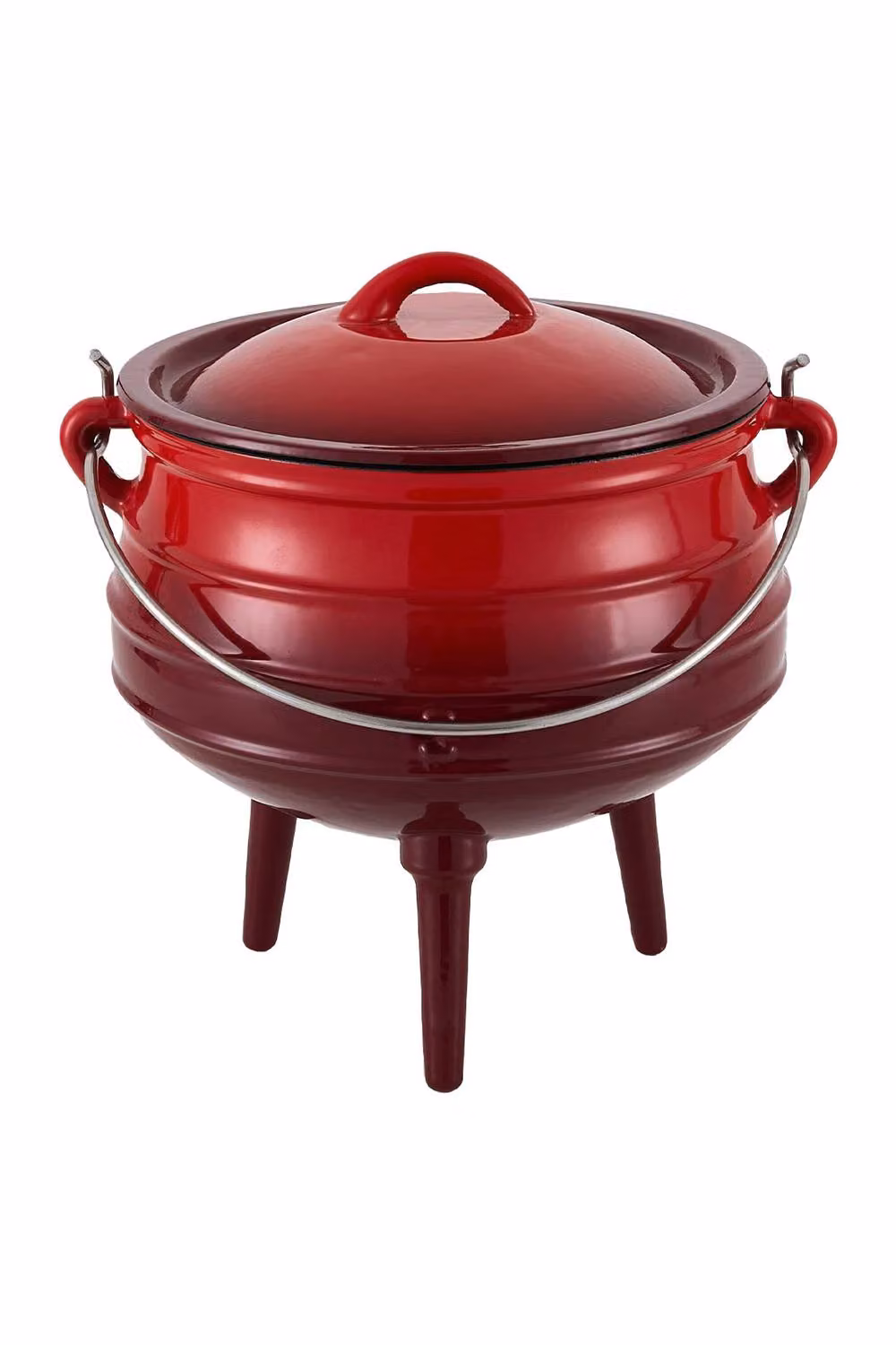 Garden Sanctuary Red Enamelled Cast Iron Cauldron with Lid and Three Legs, 8L – 2
