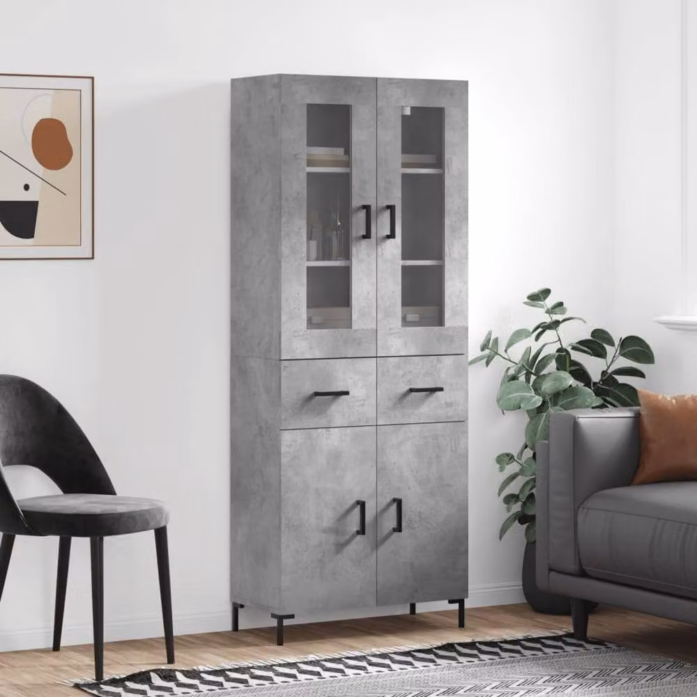 Berkfield Home Highboard in Concrete Grey, W/D/H: 69.5 x 34 x 180 cm – 2
