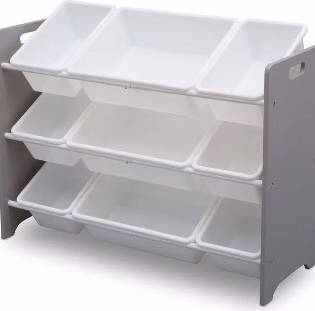 Delta Children MySize 9 Bin Plastic Toy Organiser in Grey and White