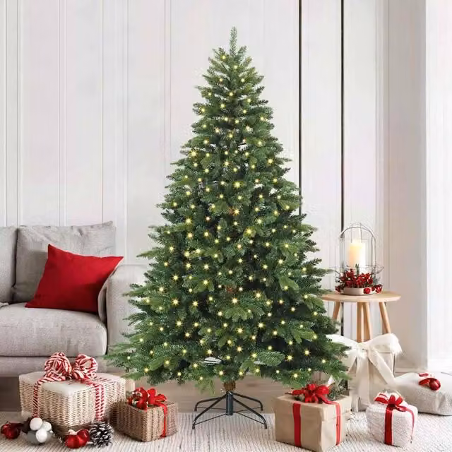 Berkfield Home Artificial Green Christmas Tree with 300 Warm White LEDs, Height: 180 cm