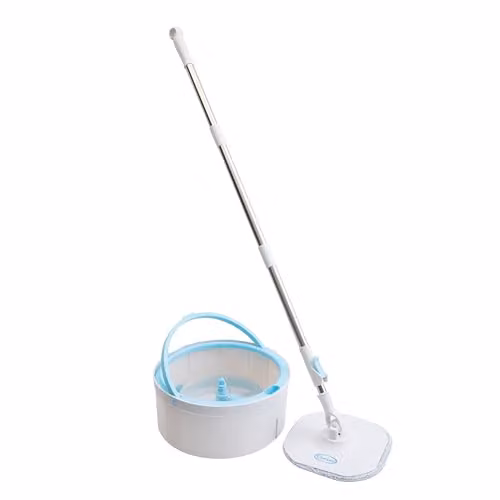 Coopers of Stortford Clean Water Spin Mop System in White with Dual Cavity Bucket and Two Washable Microfibre Mop Heads – 1