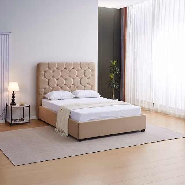 Seconique Madison Double Bed in Grey Velvet Upholstered Frame, W/D/H: 140 x 200 cm