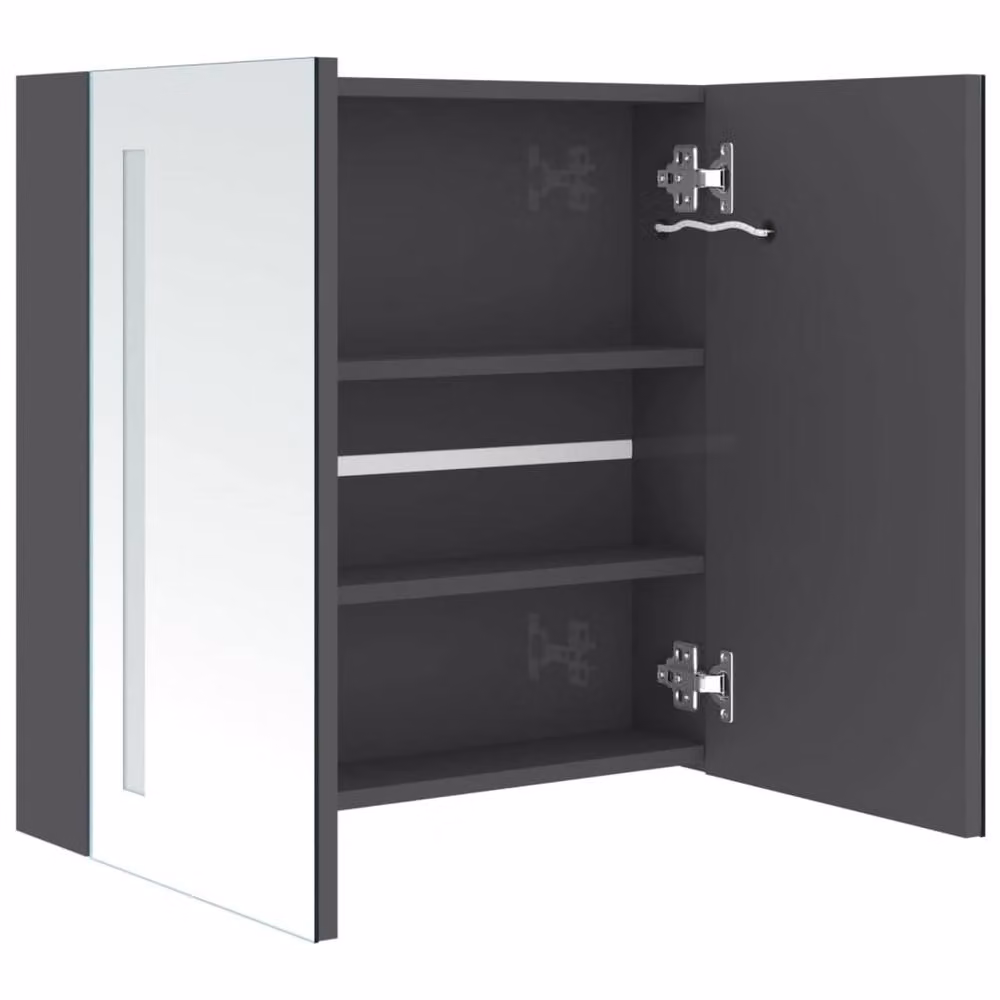 Berkfield Home LED Bathroom Mirror Cabinet in Glossy Grey, W/D/H: 62 x 14 x 60 cm – 3