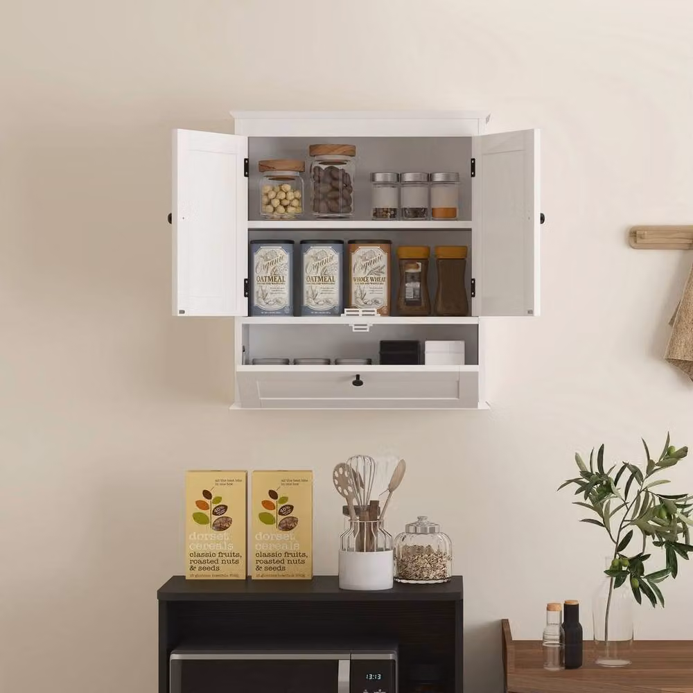 VOGREX White Lacquered Wall Mounted Bathroom Cabinet with Internal Shelves and Hinged Doors W/D/H: 62 x 22 x 22 cm – 4