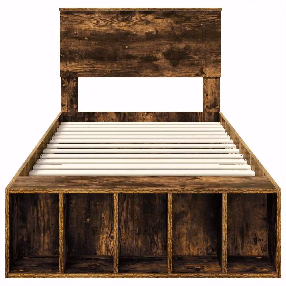 Berkfield Home Modern Bed Frame with Bedside Shelf in Smoked Oak Brown, W: 75 cm x L: 190 cm – 4