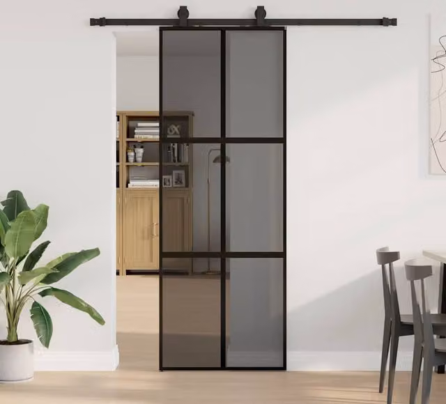 Berkfield Home Modern Sliding Glass Door with Hardware Set in Black, W: 76 cm, H: 205 cm