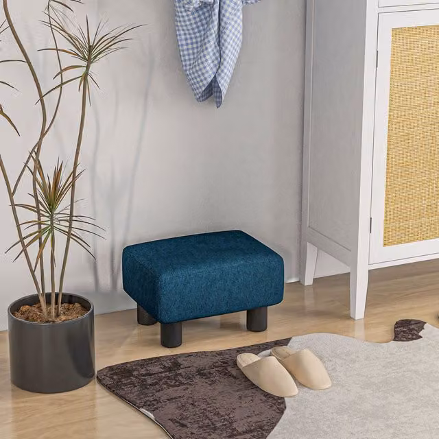 HOMCOM Blue Fabric Cube Footstool and Small Seat