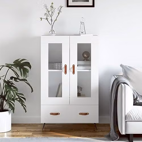 vidaXL Modern White Highboard with Glass Doors, W/D/H: 69.5 x 31 x 115 cm – 2