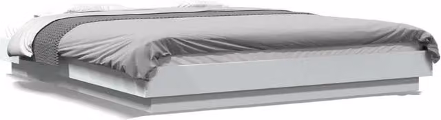 Berkfield Home Modern White Glossy Bed Frame with LED Under-Bed Lighting and USB Charging Port, W/D/H: 160 x 200 cm