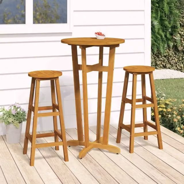 Berkfield Home 3 Piece Bar Set in Brown Solid Acacia Wood – 1