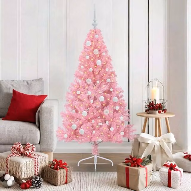 Berkfield Home Artificial Pre-lit Pink Christmas Tree with 150 LEDs, Height: 150 cm