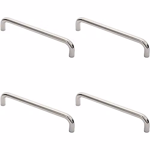 Loops 4 Pack Round D Bar Pull Handles in Bright Polished Silver Stainless Steel, W: 319 mm, D: 19 mm, Fixing Centres: 300 mm