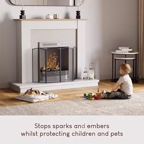 Fire Vida Stanton 4 Panel Metal Spark Fire Guard in Black – 2