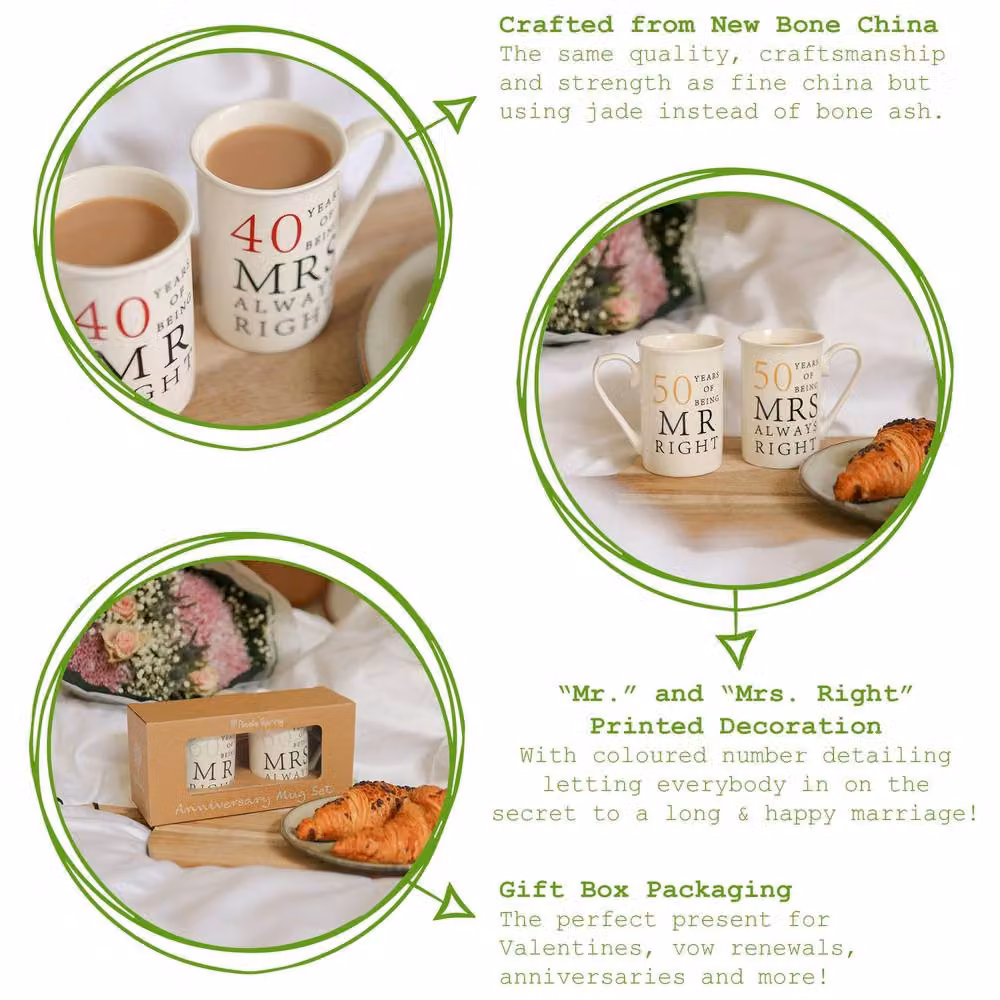 Nicola Spring 30th Anniversary White Bone China Coffee Mug Set, 2 x 300 ml – 4