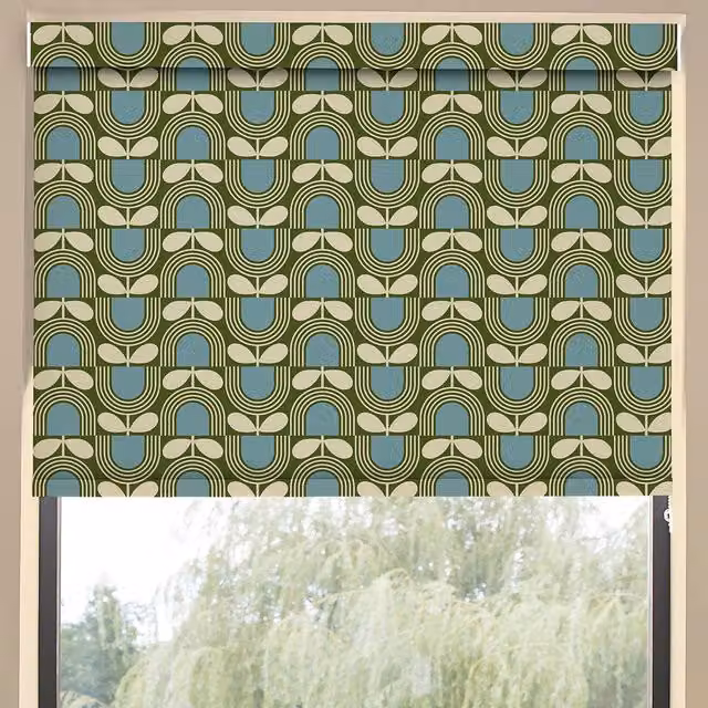 Orla Kiely Striped Tulip Translucent Made To Measure Roller Blind in Bancha Blue and Green