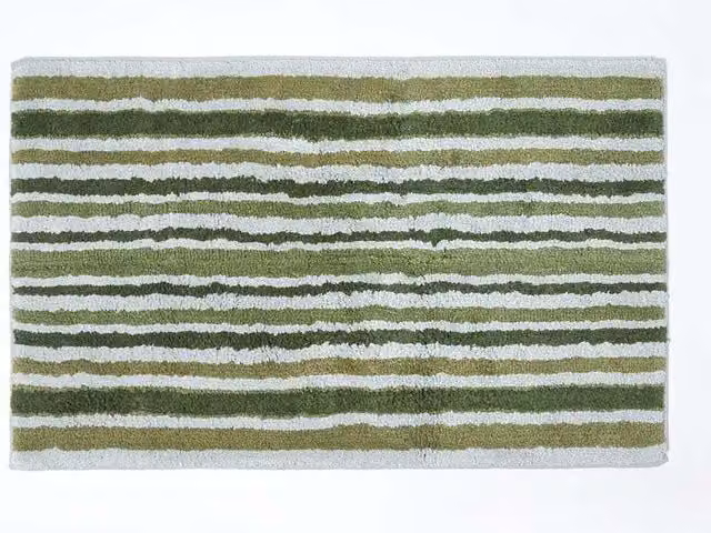 Homescapes Devon Green and White Striped Cotton Bath Mat with Non-Slip Backing, W: 50 cm, D: 80 cm – 1