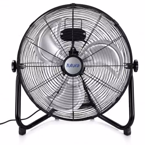Futura 16 Inch Black Metal Floor Fan with 50W Motor and 3 Speeds