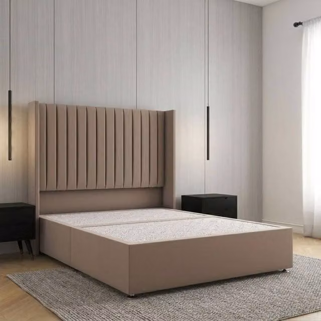 Regional Furnishings Super King Plush Velvet Divan Bed Base with 54 inch Headboard in Bronze, W/D/H: 200 x 200 cm