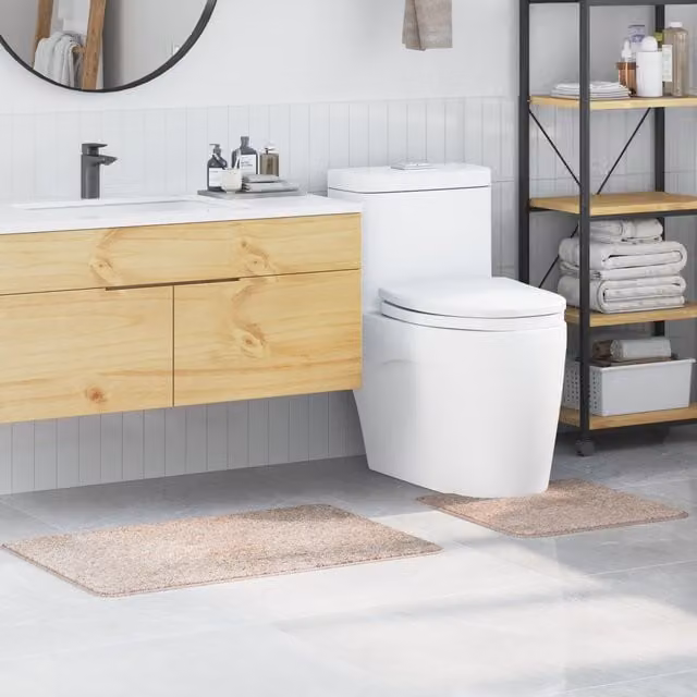 Berkfield Home 2 Piece Non-Slip Bath Mat Set in Beige Microfibre and Polyester