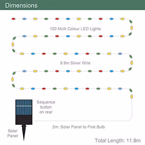 GardenKraft Solar Powered Multicoloured Micro LED Outdoor String Lights with Silver Cord and IP44 Weatherproof Rating – 4