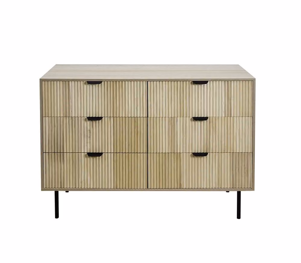 OHS Ribbed 6 Drawer Cabinet Chest of Drawers Sideboard in Light Oak – 2