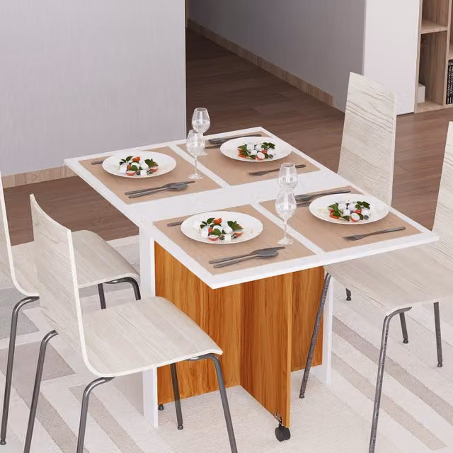 HOMCOM Folding Square Dining Table with Castors, White