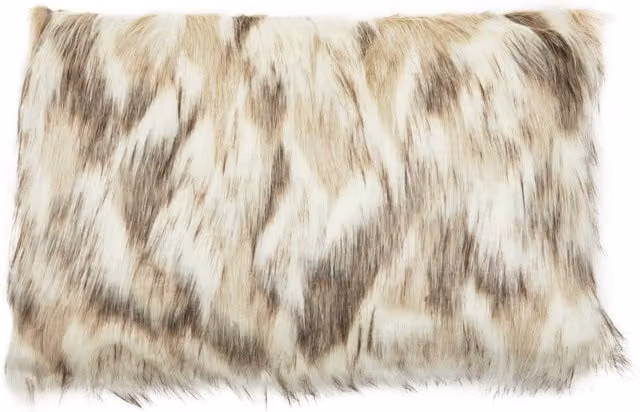 Bosie Lamina Natural Rectangular Faux Fur Cushion in White and Beige