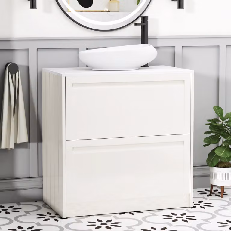 Royal Bathrooms Elmore Classic White Floor Standing Countertop Vanity Unit with 2 Drawers and Nova Basin