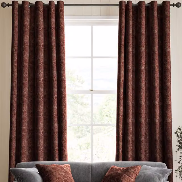 William Morris At Home Marigold Red Floral Velvet Made to Measure Eyelet Curtains