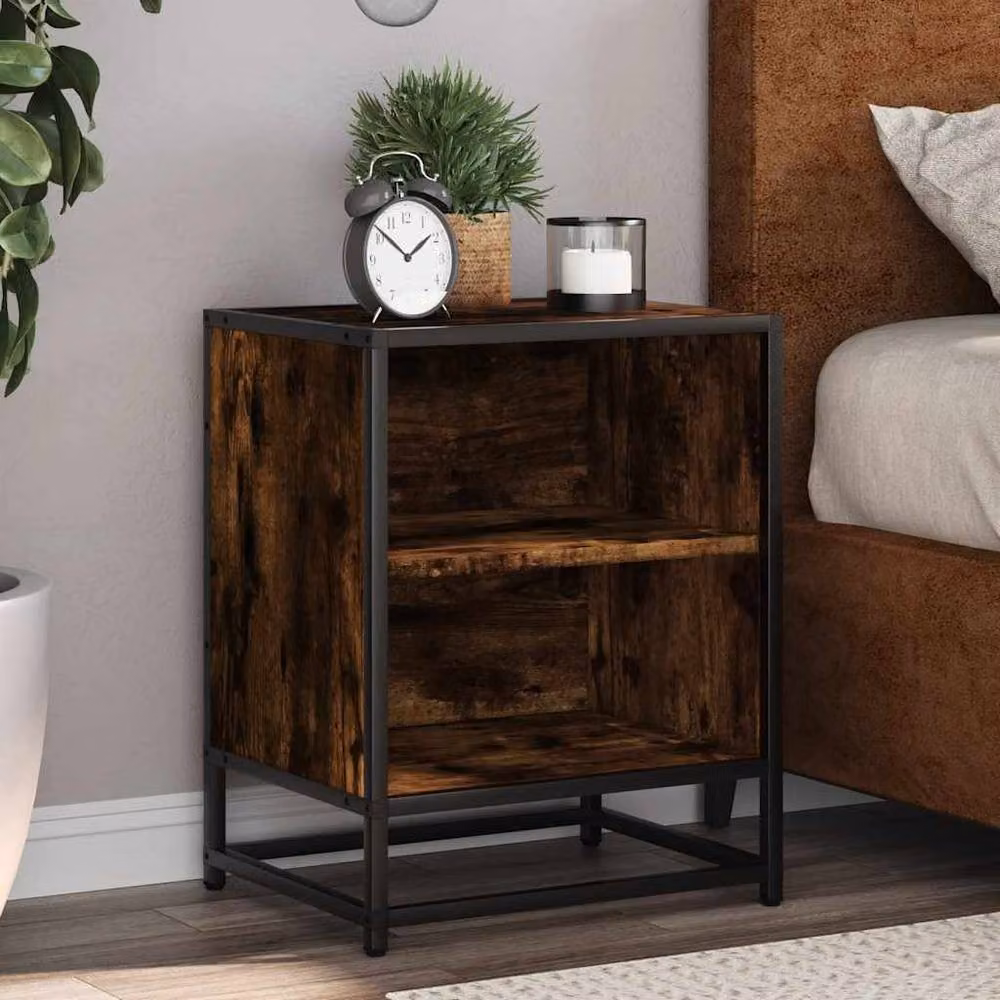 Berkfield Home Set of 2 Bedside Cabinets with Storage Shelf in Smoked Oak Brown – 2