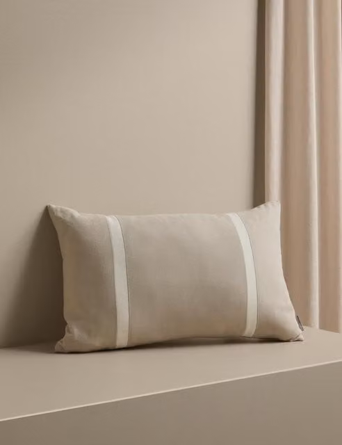 M&S X Kelly Hoppen Striped Pure Cotton Bolster Cushion in Beige and Multicolour