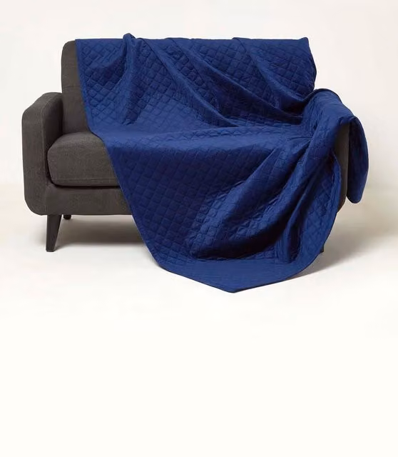 Homescapes Diamond Quilted Velvet Throw in Blue, W/D/H: 150 x 200 cm – 1