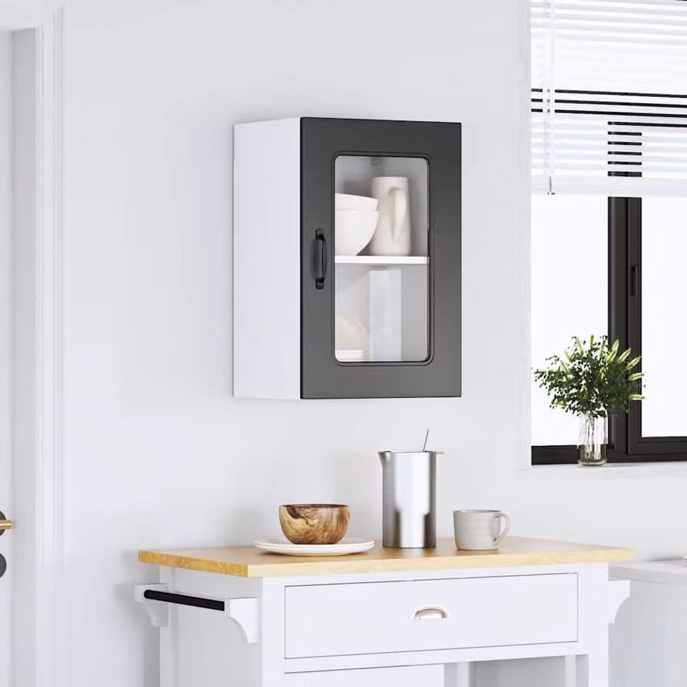 Berkfield Home Kalmar Black Wall Mounted Kitchen Cabinet with Glass Doors and Internal Shelves – 3