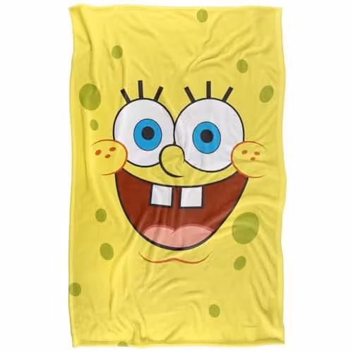 LOGOVISION Nickelodeon Spongebob Goofy Smile Face Super Soft Silky Feel Fleece Blanket, Yellow, W/D/H: 91.44 x 91.44 x 147.32 cm