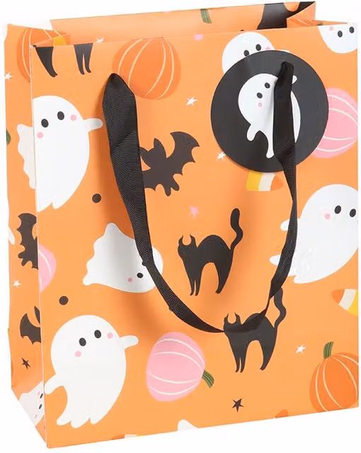 Kingsbury Gifts Orange Halloween Ghost Print Paper Gift Bag, Medium