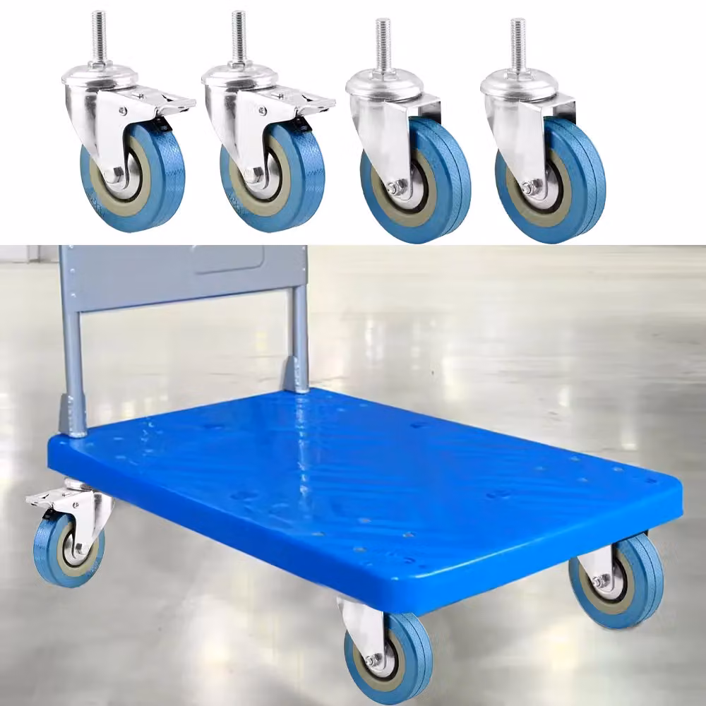 Hinsinc 4 Pack Heavy Duty 75mm Rubber Swivel Castor Wheels in Blue and Multicolour – 4