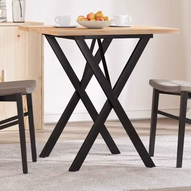 Berkfield Home X-Frame Square Dining Table in Brown Solid Pine and Steel, W: 70 cm, D: 70 cm, H: 75.5 cm – 1
