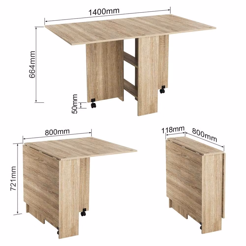 FORGEVIO Leaf Mobile Folding Dining Table with 2 Storage Shelves and Castors in Brown – 2