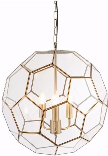 Endon Miele 3 Light Spherical Pendant Lamp in Antique Brass and Clear Glass