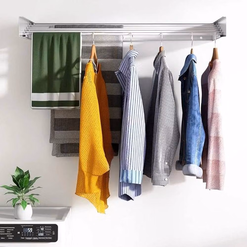 KORVIXA Extendible Wall Mounted Metal Clothes Dryer in White, Width: 100 cm – 2
