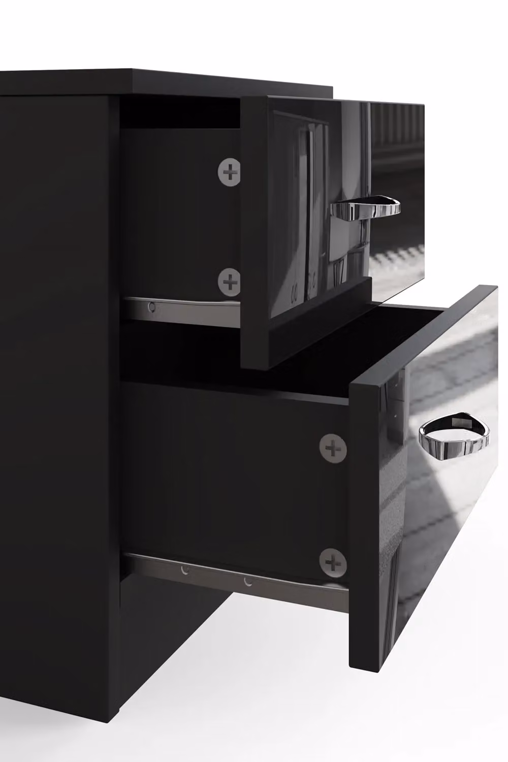 FWStyle Chilton 2 Drawer Bedside Table in Black Gloss, H 46 x W 45 x D 40 cm – 3