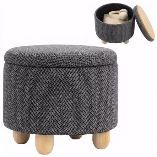 HOMCOM Cube Storage Ottoman Footstool in Grey, W/D/H: 38.5 x 38.5 x 38.5 cm – 1