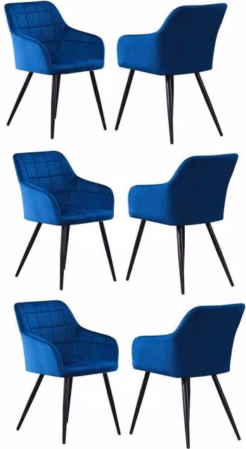 Life Interiors Set of 6 Camden Modern Blue Velvet Dining Chairs with Armrests and Black Metal Legs – 2