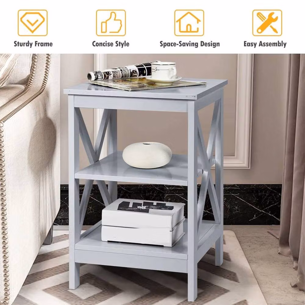 KORVIXA Modern 3-Tier Grey Side Table and Nightstand for Living Room or Bedroom – 4