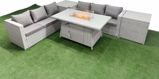 Fimous PE Rattan Lounge Sofa Set with Side Table in Light Grey